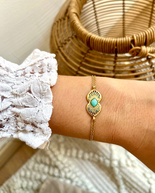 Bracelet double pierre naturelle et strass CALIA