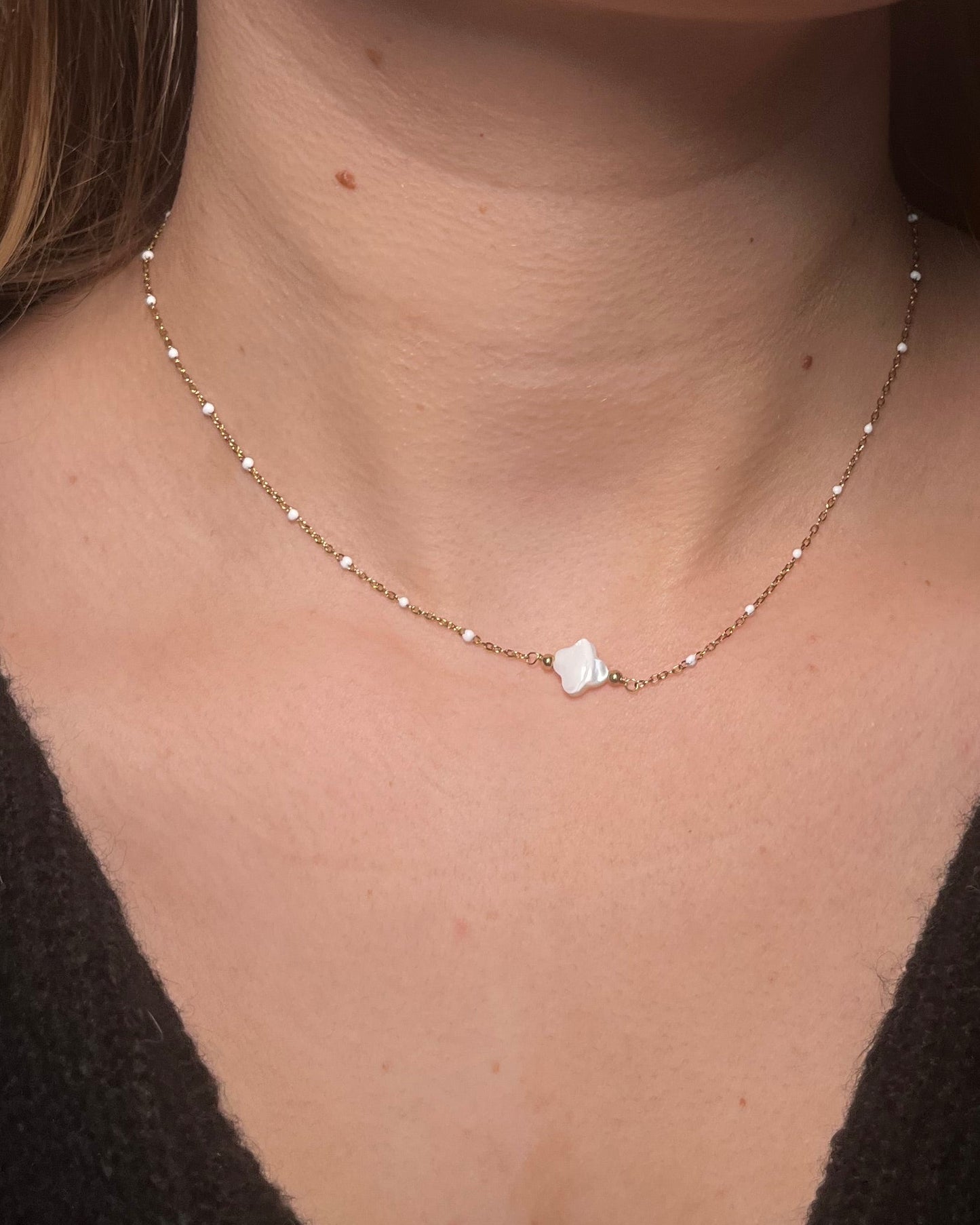 Collier trèfle blanc en nacre Acier inoxydable TREFLE