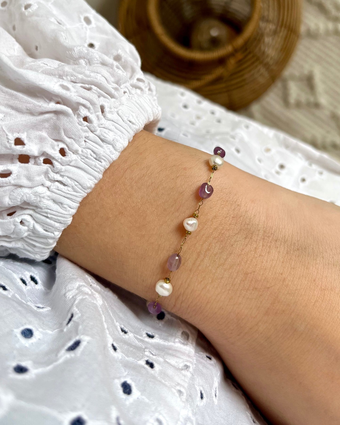 Bracelet perles d'eau douce et pierres naturelles ARIEL