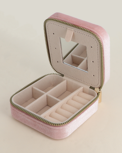 Boite à bijoux carrée Rose en velours