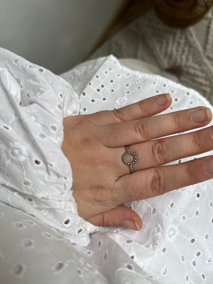 Bague avec motif rond milligrain argenté Acier inoxydable ADELINE