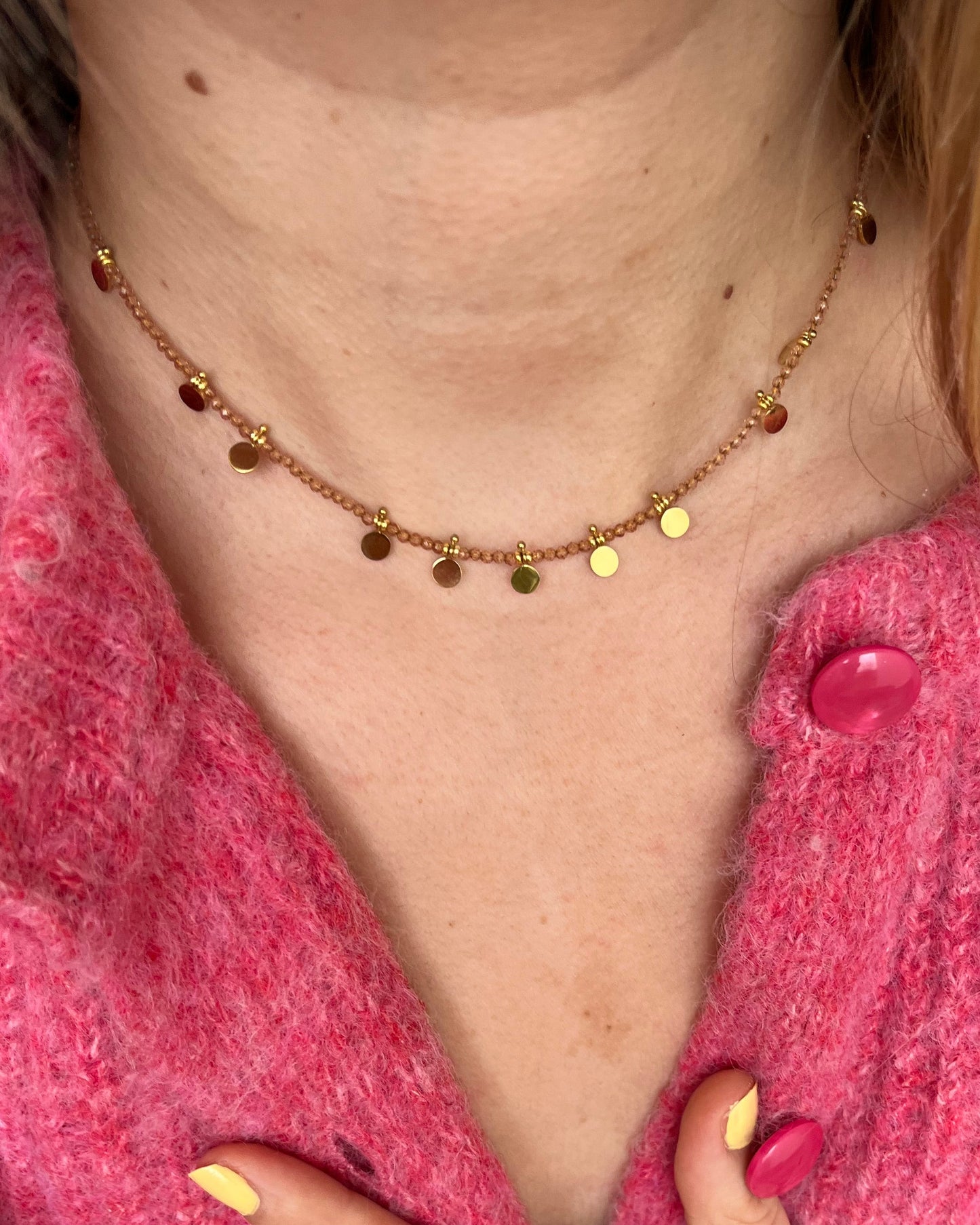 Collier avec perles pâtes de verre champagne - LILOU