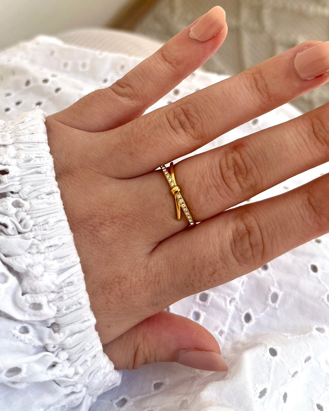 Bague anneaux entrelacés avec strass SOPHIE