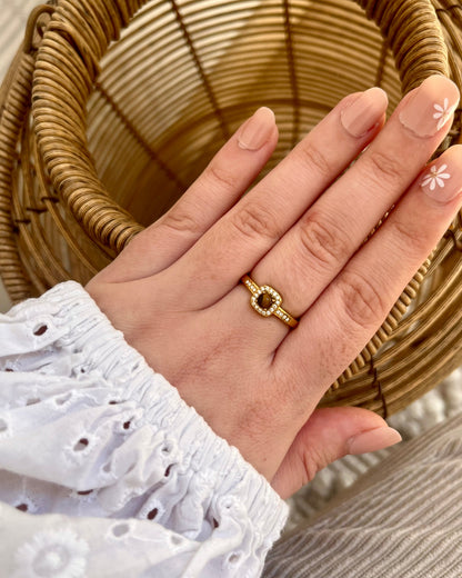 Bague avec strass carré marron élégante PENELOPPE