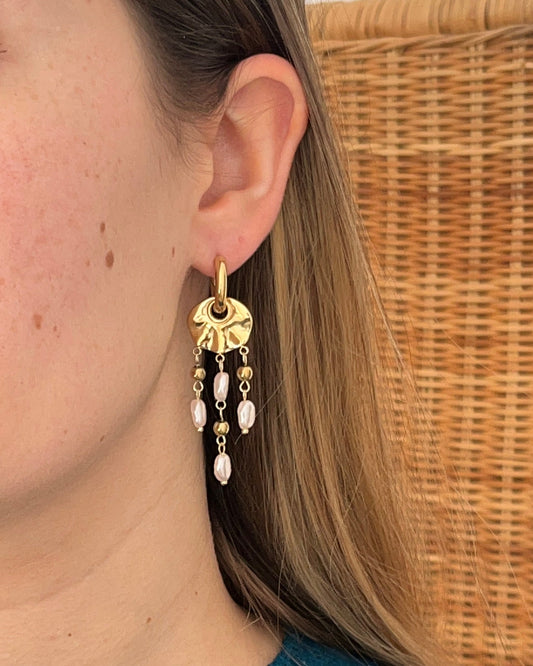 Boucles d'oreilles avec perles dorées et en résine ROME