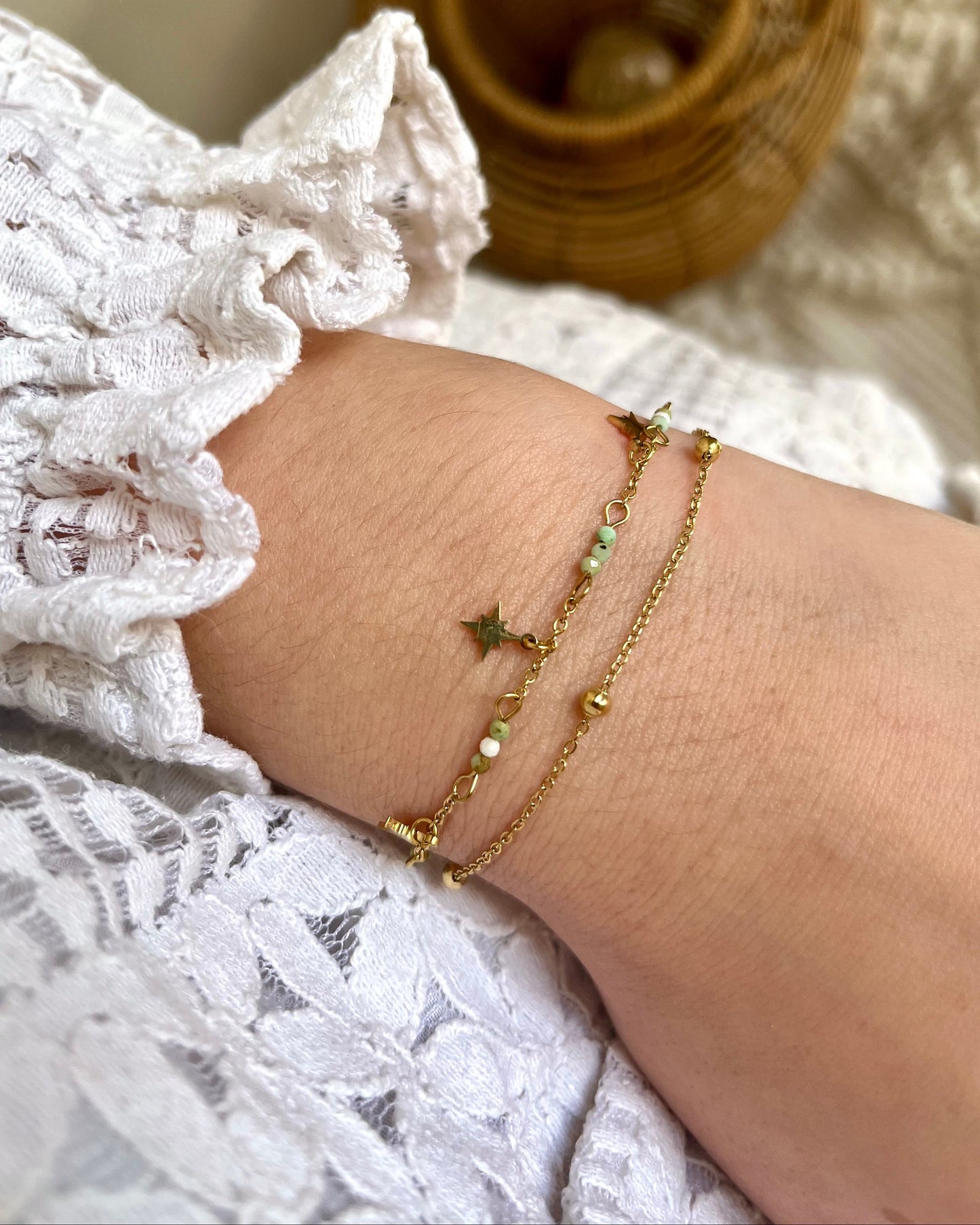 Bracelet double pierres naturelles étoiles CELESTE