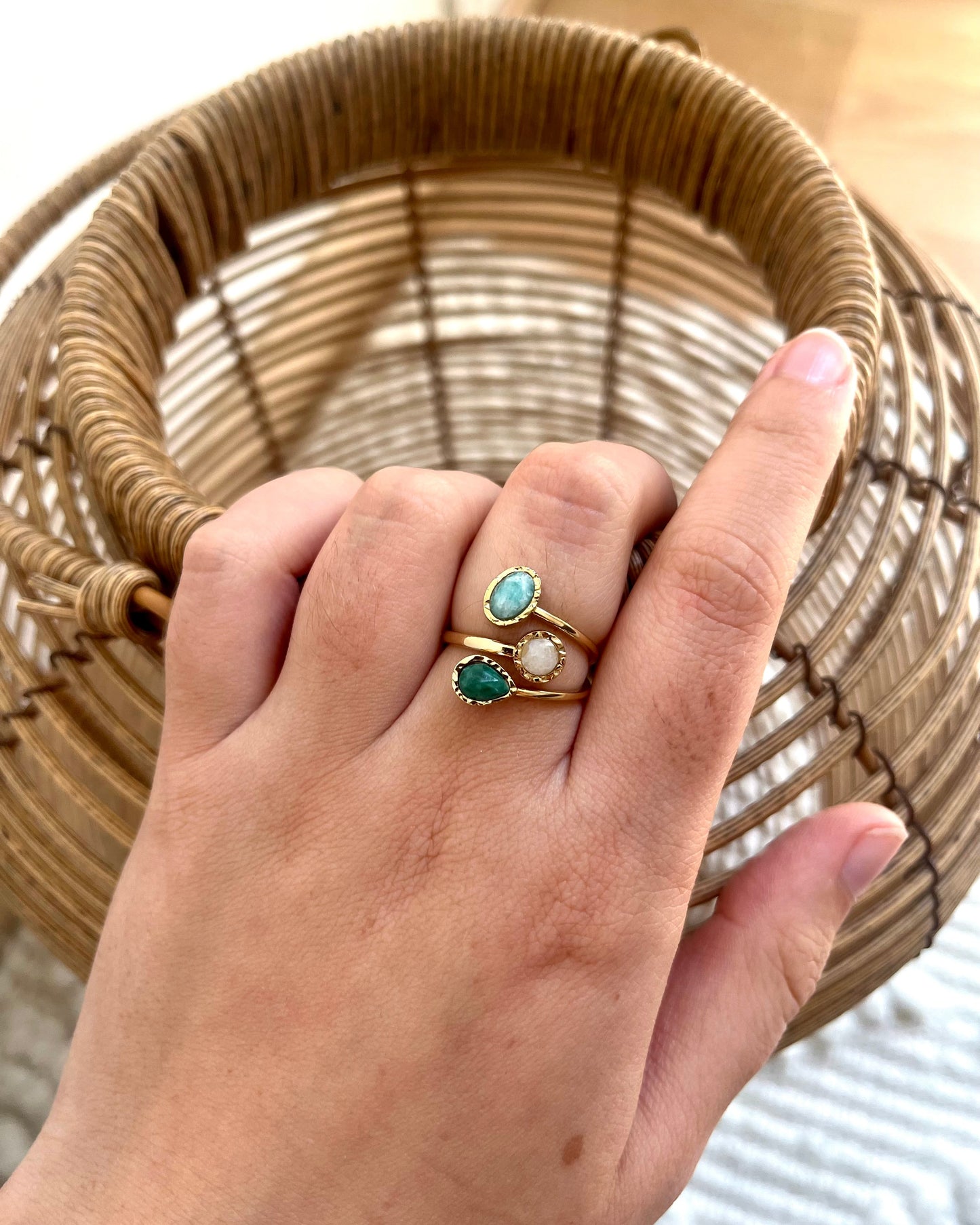 Bague élégante 3 pierres naturelles GEMMYO