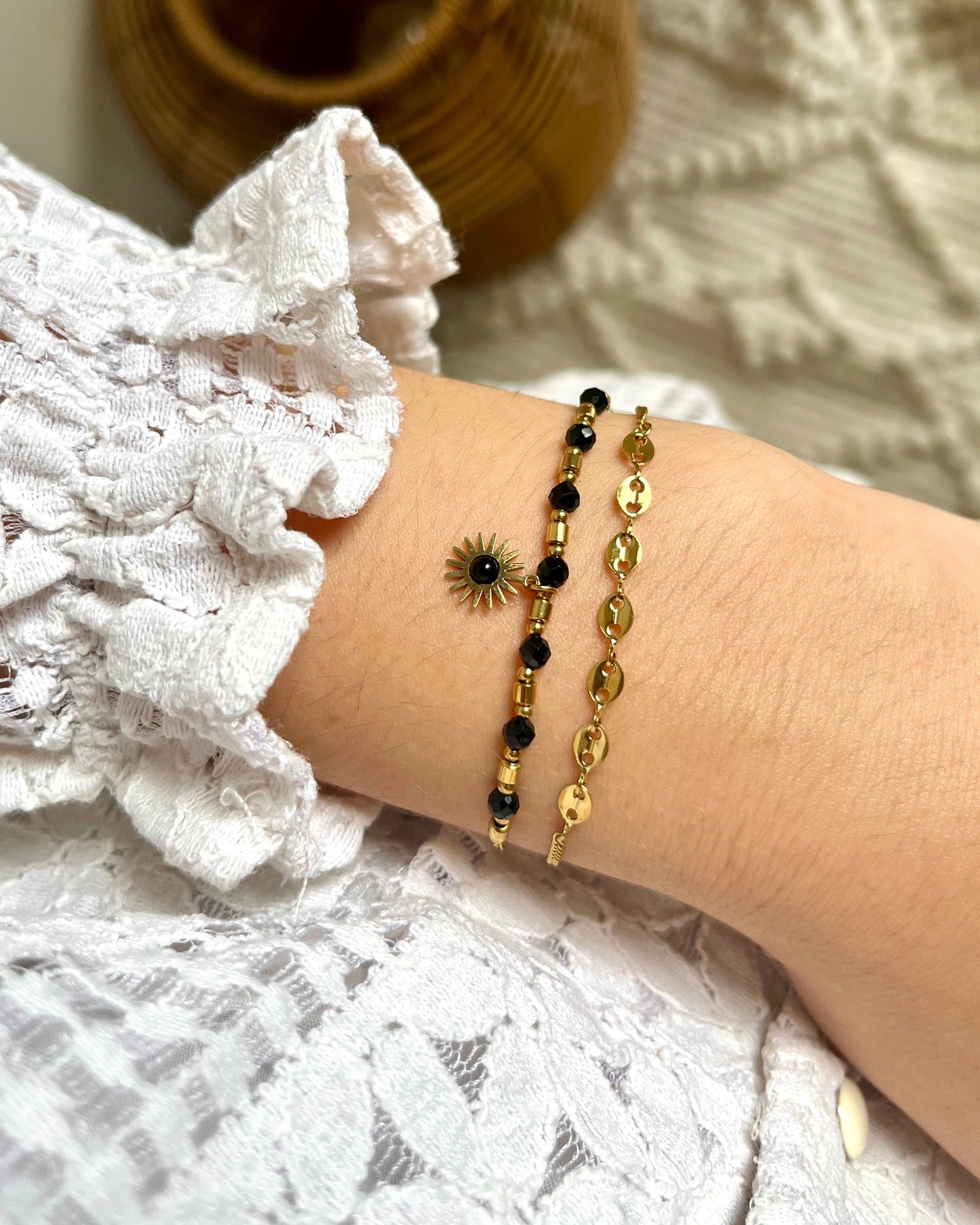 Bracelet double pierres naturelles soleil PERNILLE