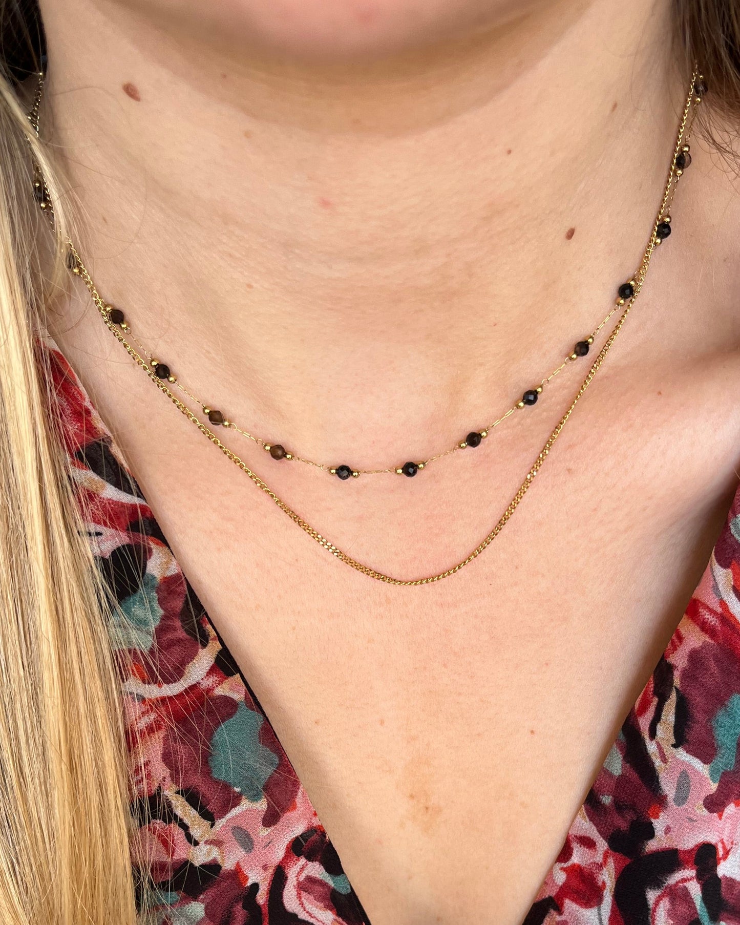 Collier double pierres naturelles agates noires NERRI