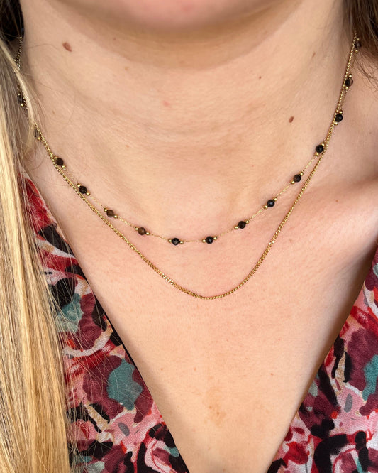 Collier double pierres naturelles agates noires NERRI