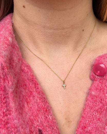 Collier doré avec petite croix chrétienne avec strass Religion MINI MADELEINE