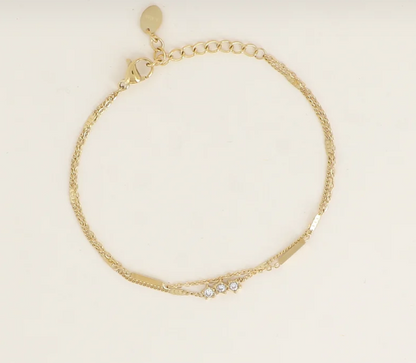 Bracelet doré double rangs et 3 cristaux DEMOISELLE