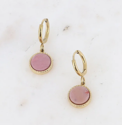 Créoles avec pendentif rond pierre naturelle EMILO