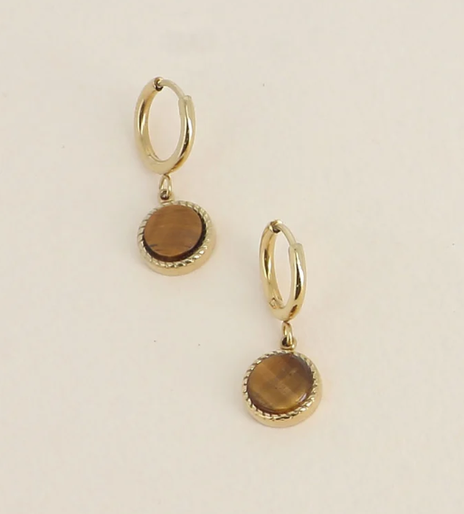 Créoles avec pendentif rond pierre naturelle EMILO