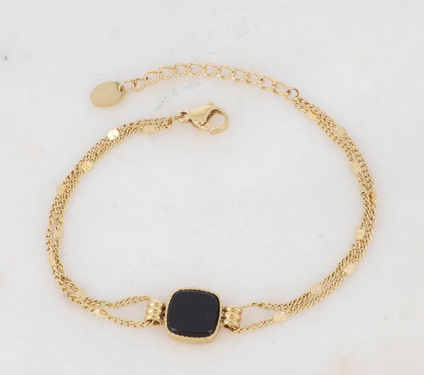 Bracelet double rang pierre naturelle carré CLEOFINA