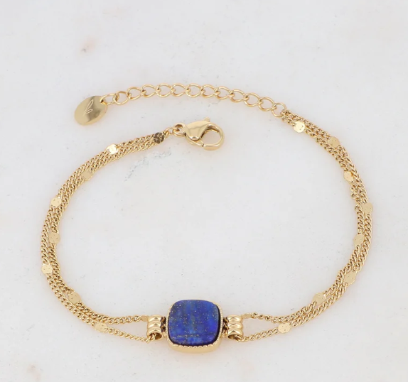 Bracelet double rang pierre naturelle carré CLEOFINA