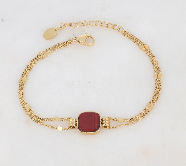 Bracelet double rang pierre naturelle carré CLEOFINA