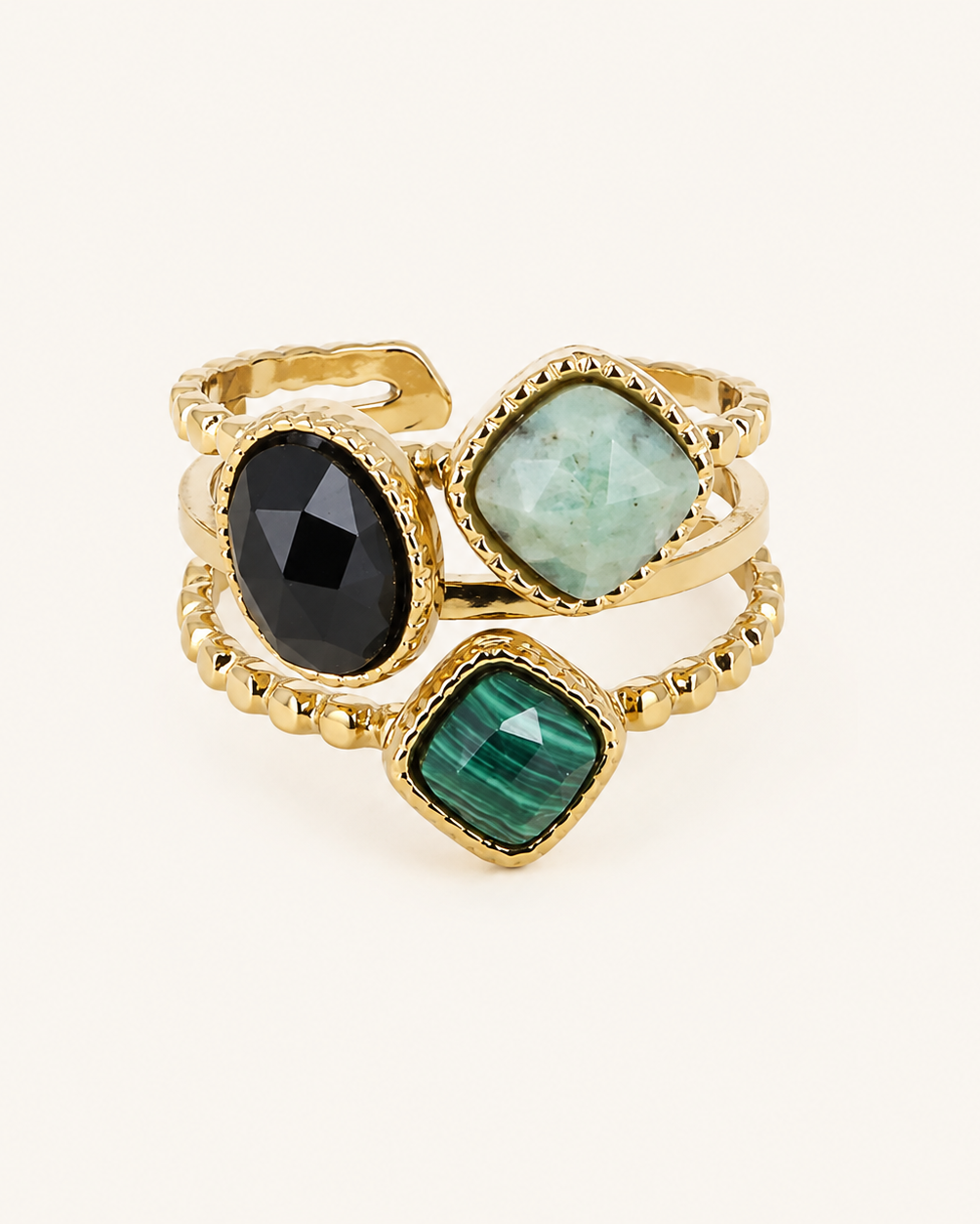 Bague avec 3 pierres naturelles GAIA