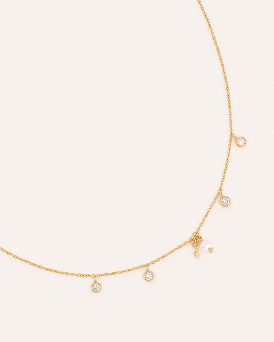 Collier doré avec cristaux et perles d'eau douce CLEOFINA