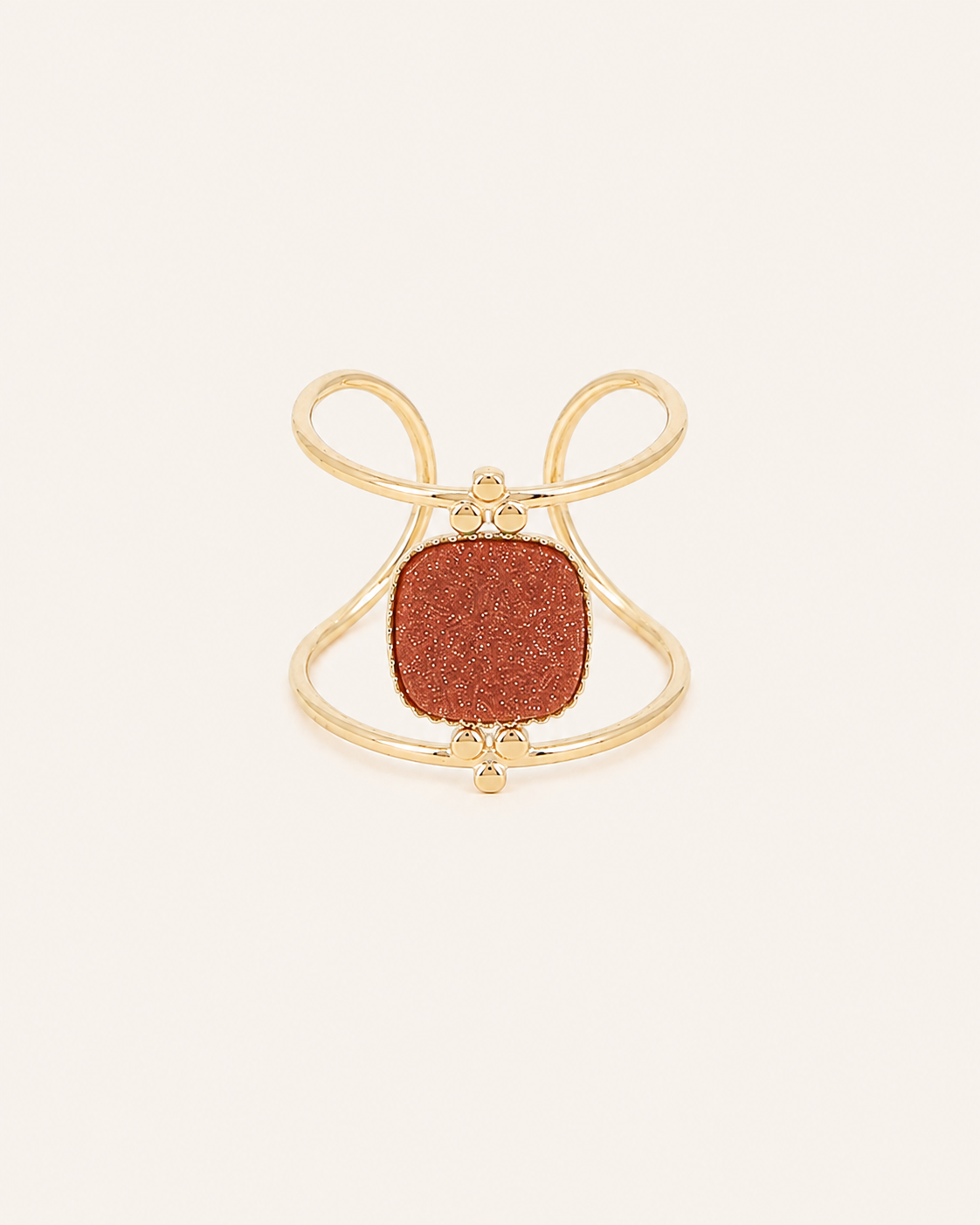 Bague 2 anneaux fins et pierre naturelle carrée plate ANGELIA