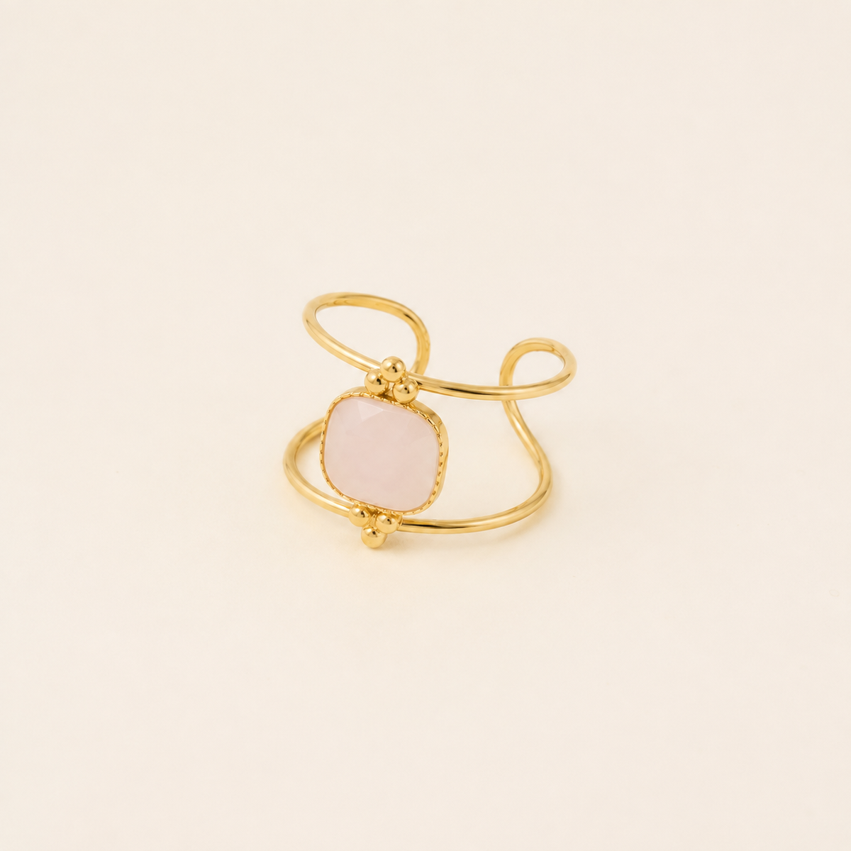 Bague 2 anneaux fins et pierre naturelle carrée plate ANGELIA