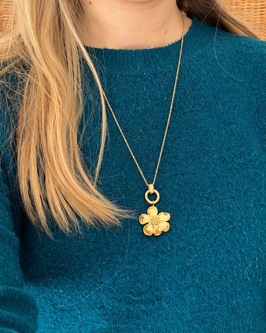 Collier doré avec pendentif grosse fleur EULALIE