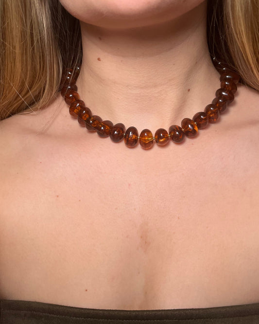 Collier perles de résine rondes terracotta AMANDE
