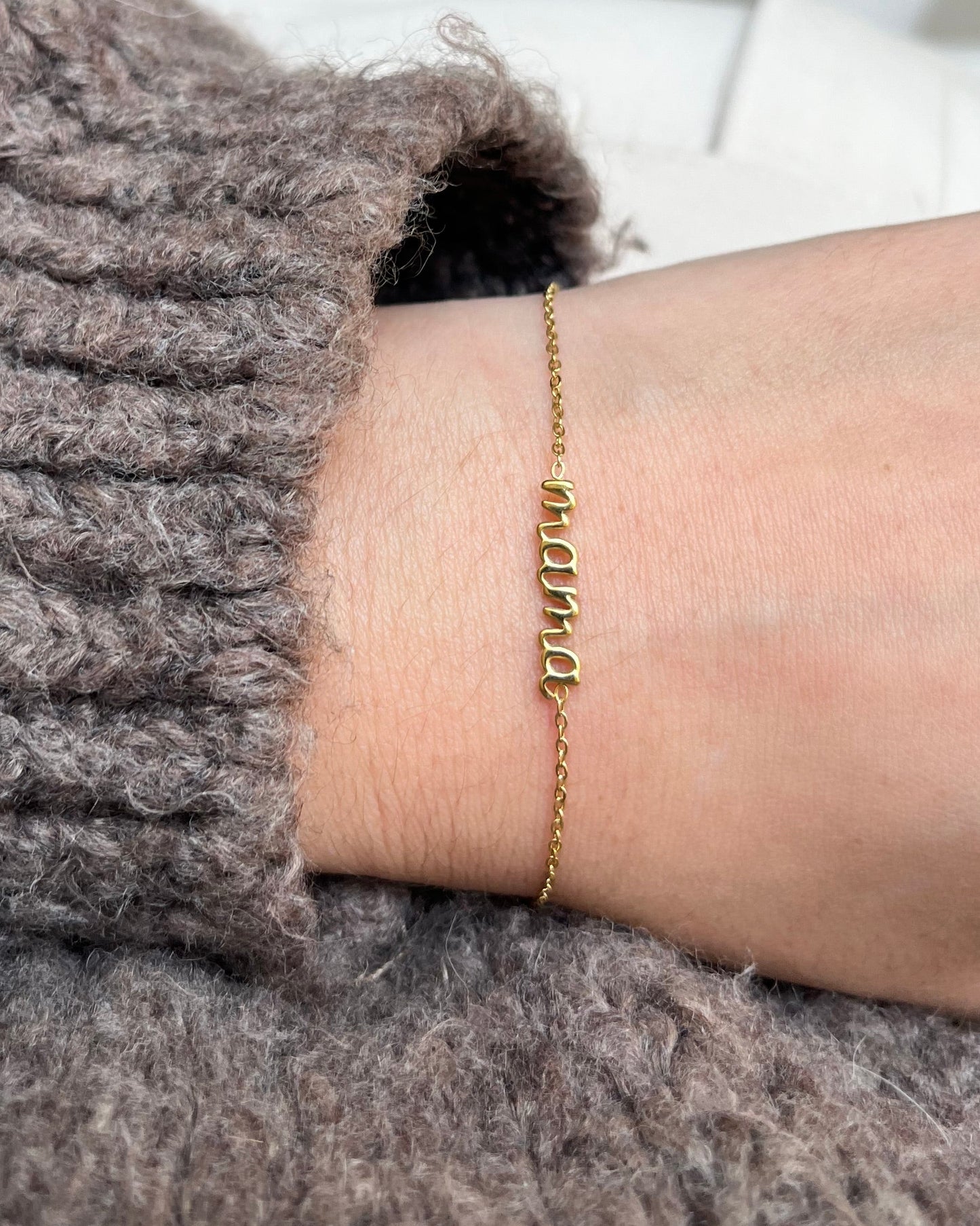 Bracelet avec écriture MAMA calligraphie Acier inoxydable