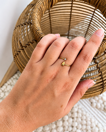 Bague ouverte goutte et strass UNIQUE