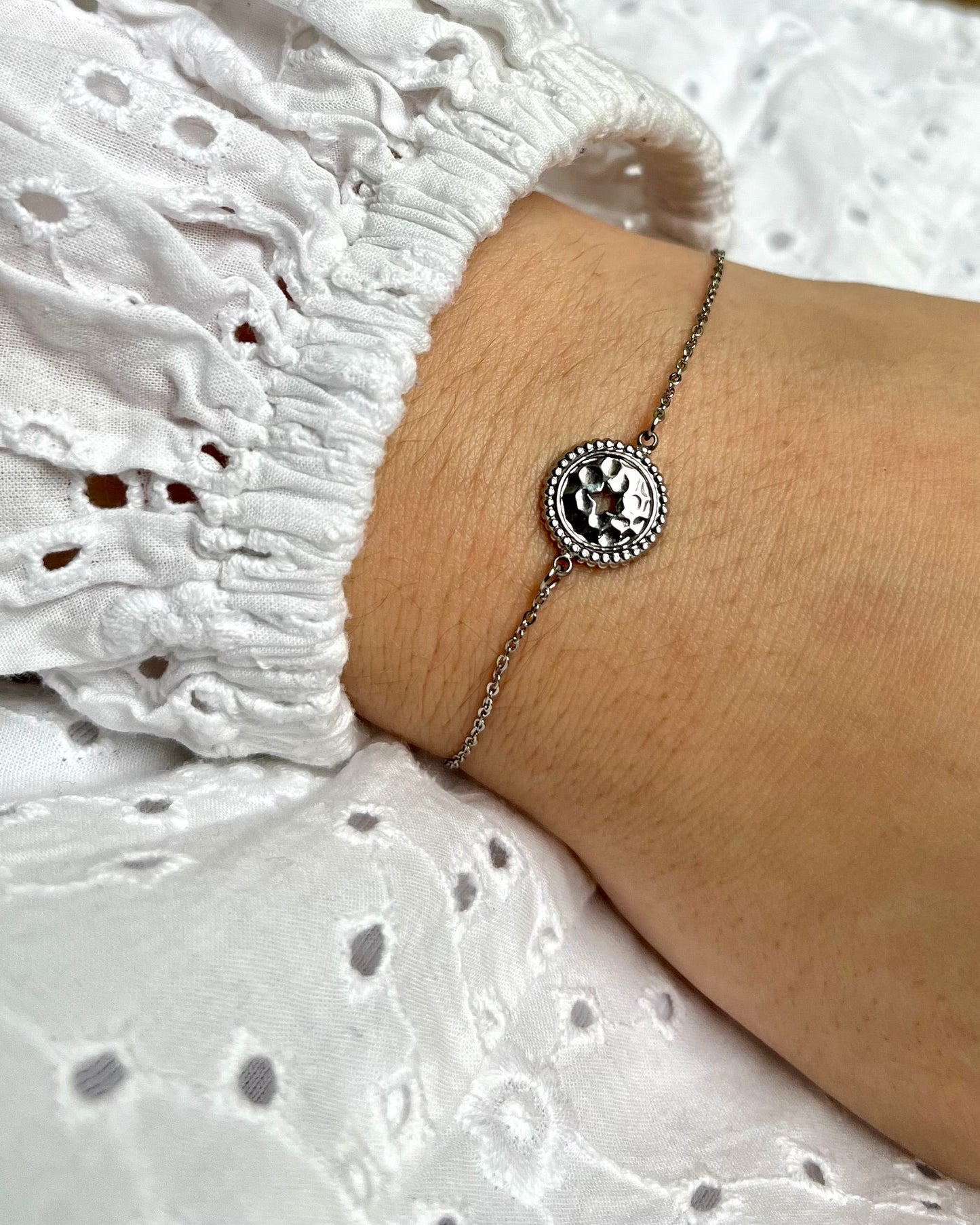 Bracelet médaillon étoile argenté Acier inoxydable ESMEE