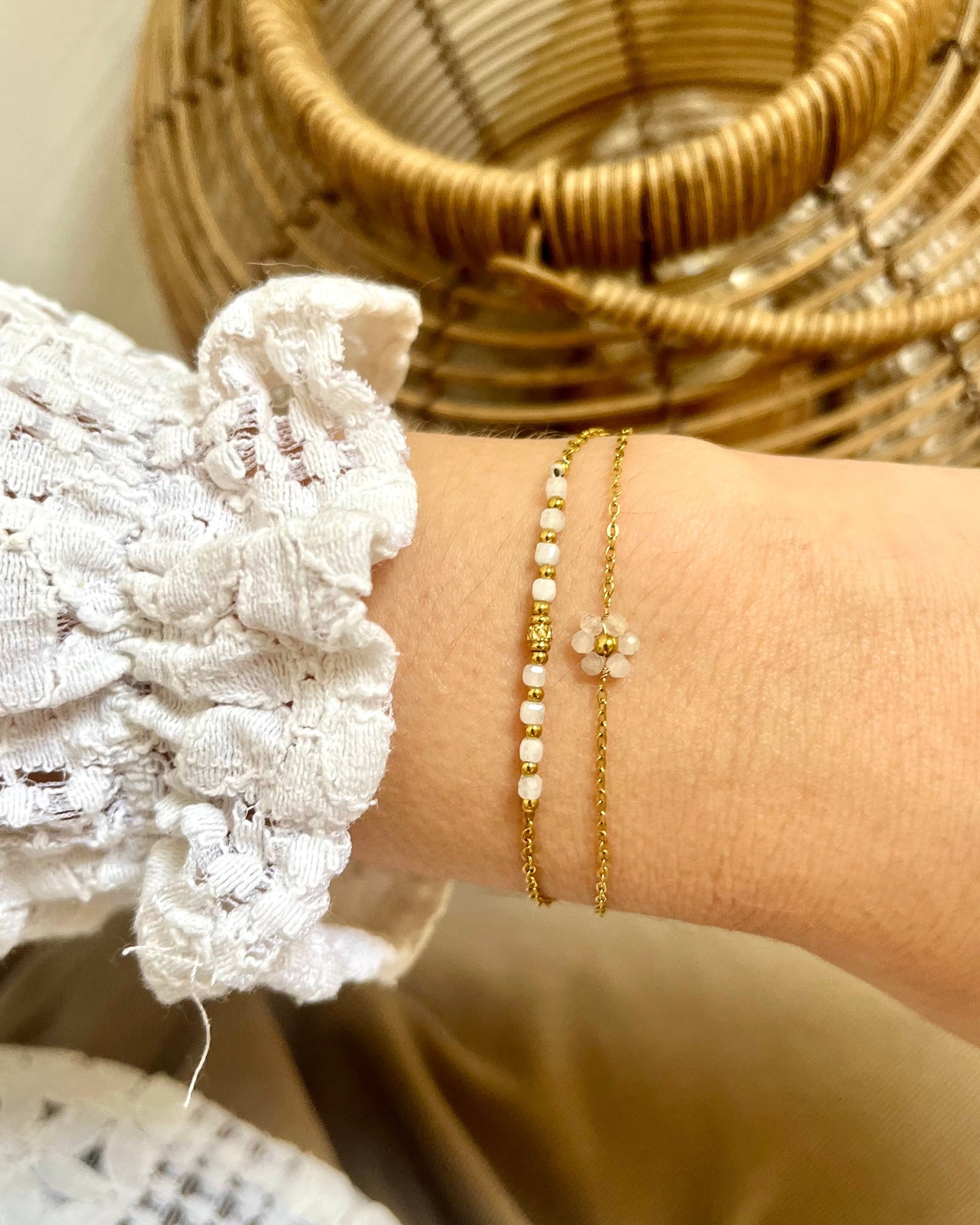 Bracelet double pierres naturelles fleur FLORA