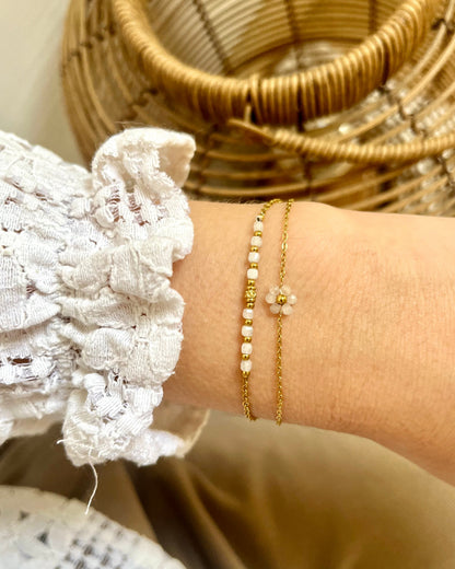 Bracelet double pierres naturelles fleur FLORA