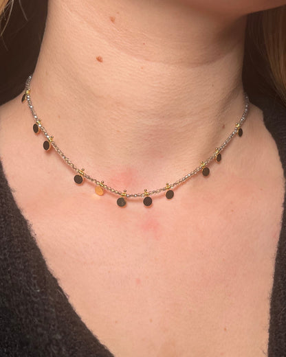 Collier perles pâtes de verre grises Acier inoxydable LILOU