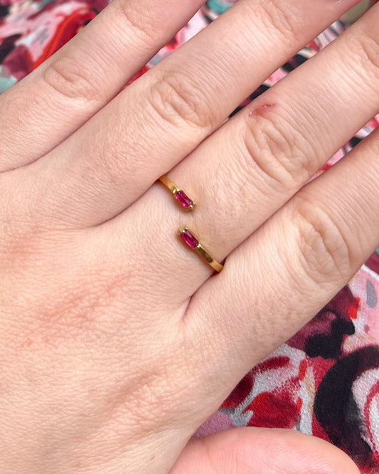 Bague ouverte double strass roses Acier inoxydable MELANIA