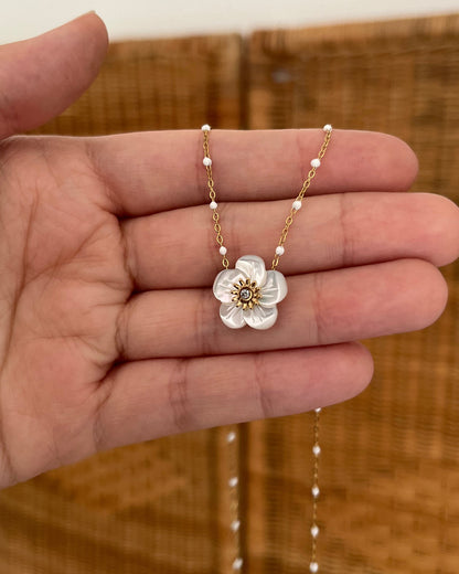 Collier fleur blanche en nacre Acier inoxydable ALICE