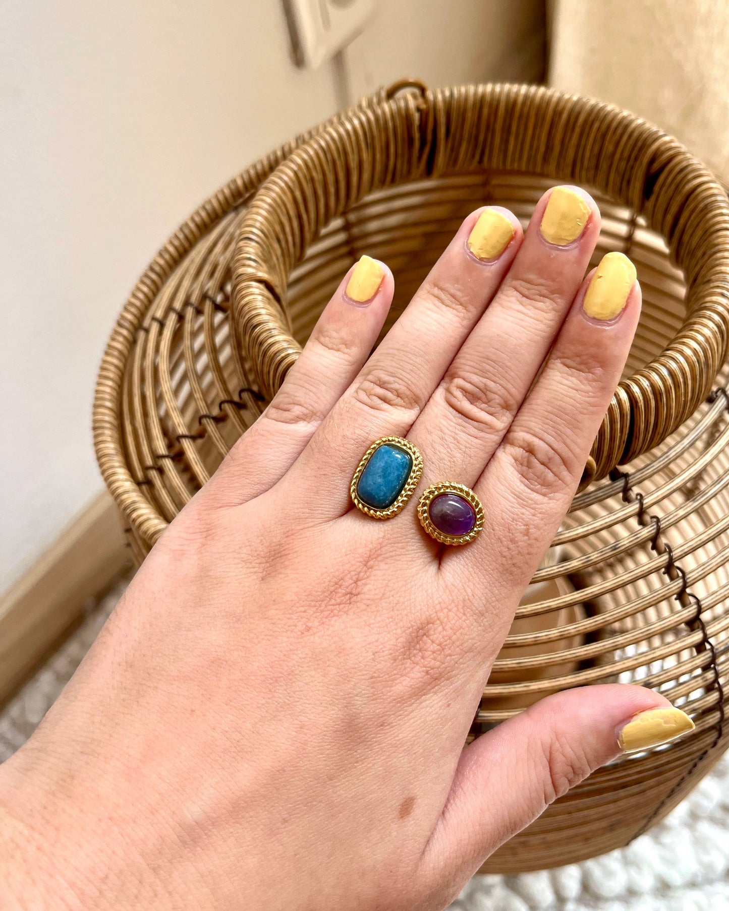 Bague ouverte double pierre naturelle NOELIA