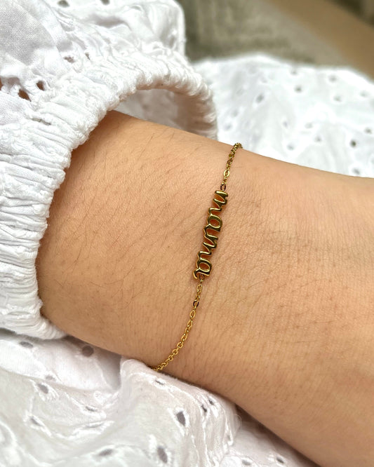 Bracelet avec écriture MAMA calligraphie Acier inoxydable