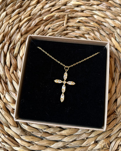 Collier croix chrétienne avec strass en acier RHODA