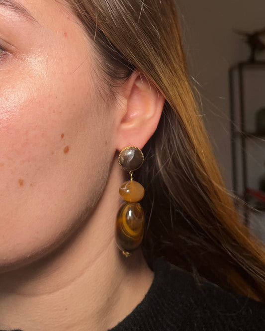 Grosses boucles d'oreilles en résine marrons LAURA