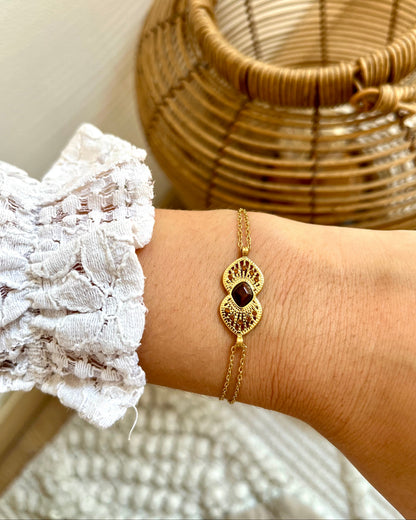 Bracelet double pierre naturelle et strass CALIA