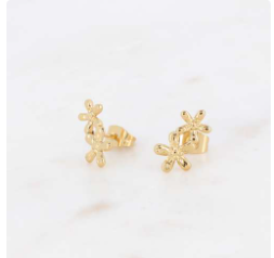 Puces d'oreilles deux fleurs dorées en acier inoxydable FLAVIE