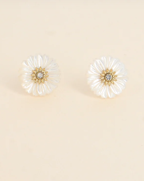 Boucles d'oreilles marguerite en nacre blanche MARGUERITE