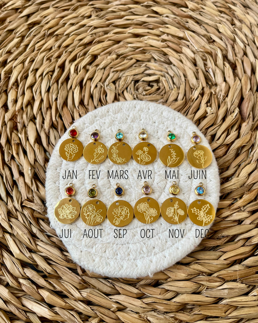 Collier FLEUR + PIERRE de naissance personnalisé