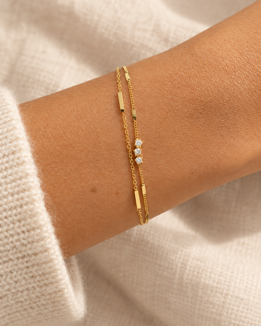 Bracelet doré double rangs et 3 cristaux DEMOISELLE