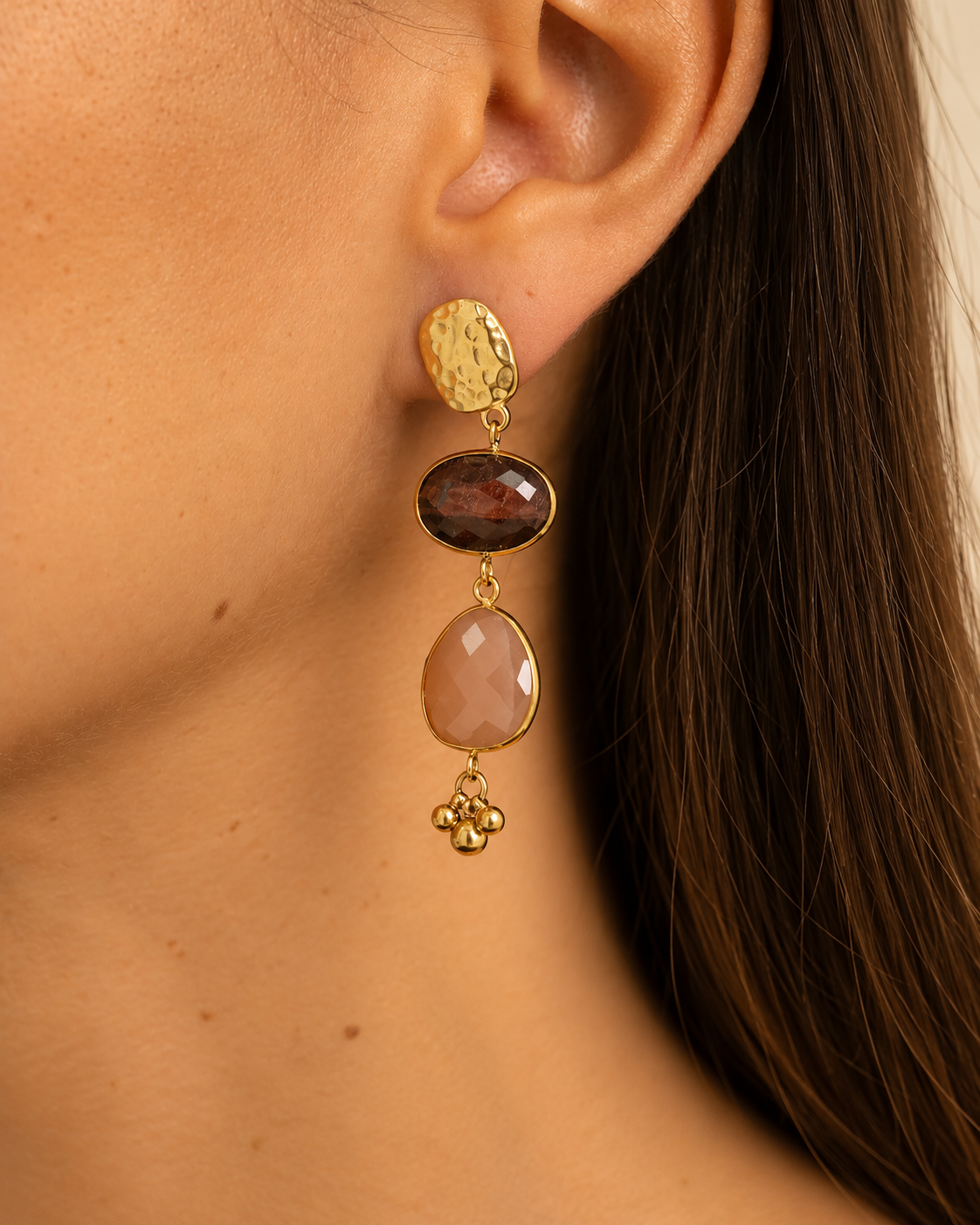 Boucles d'oreilles oeil de tigre et pierre de soleil MILEY