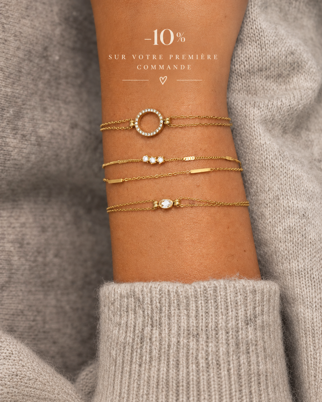 Bracelet doré double rangs et 3 cristaux DEMOISELLE