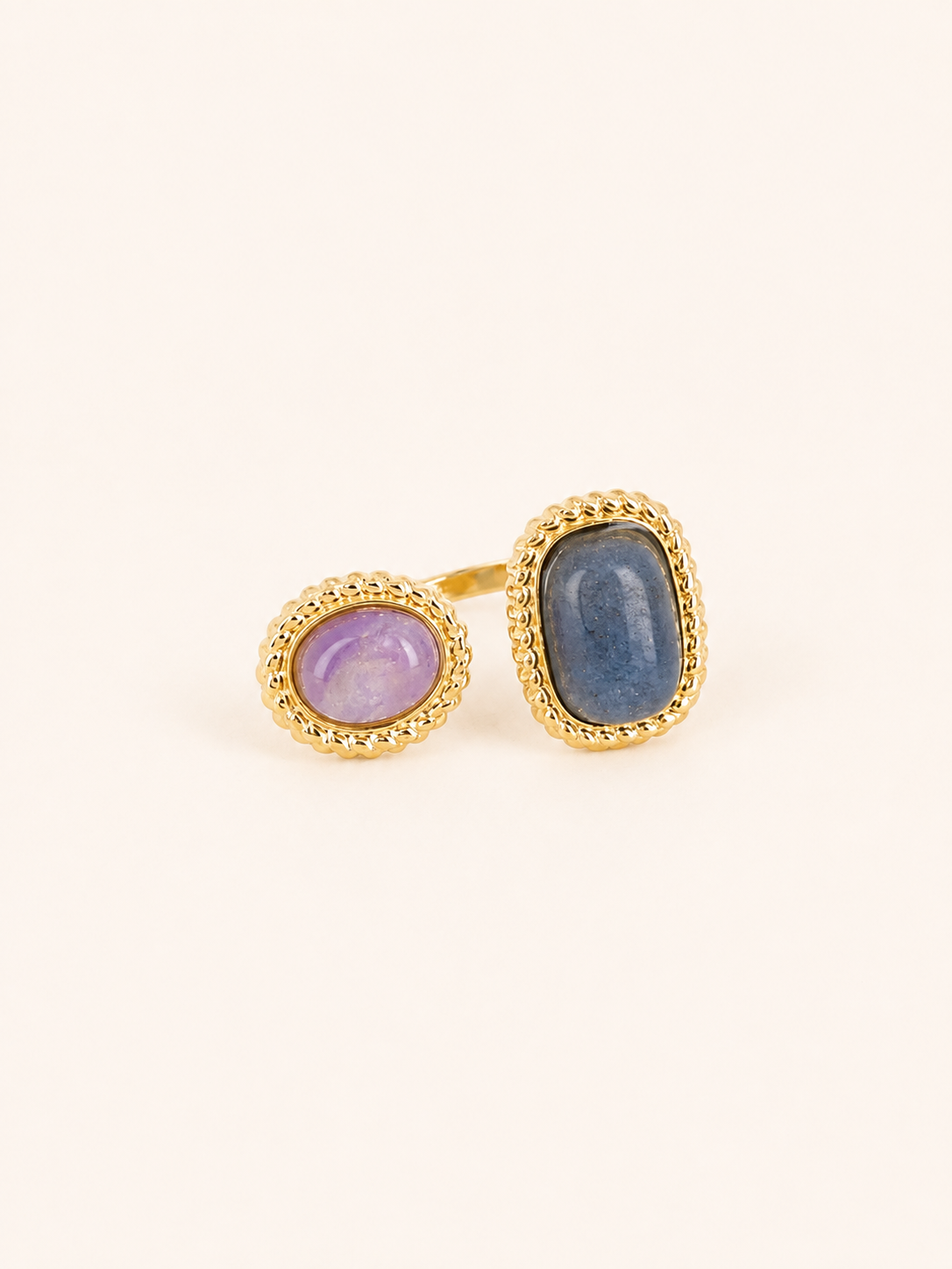 Bague ouverte double pierre naturelle NOELIA