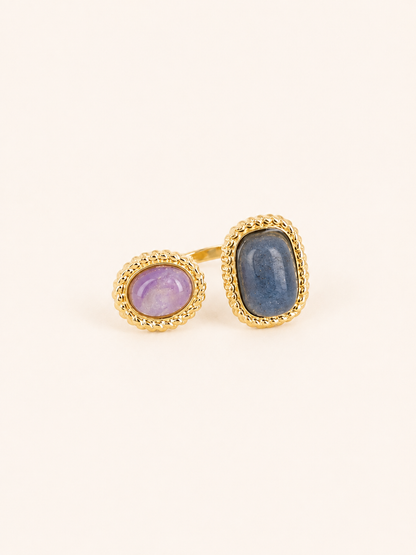 Bague ouverte double pierre naturelle NOELIA