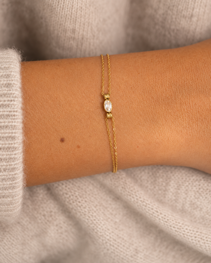 Bracelet double rangs avec cristal ovale LISERON