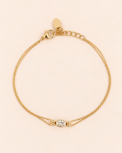 Bracelet double rangs avec cristal ovale LISERON